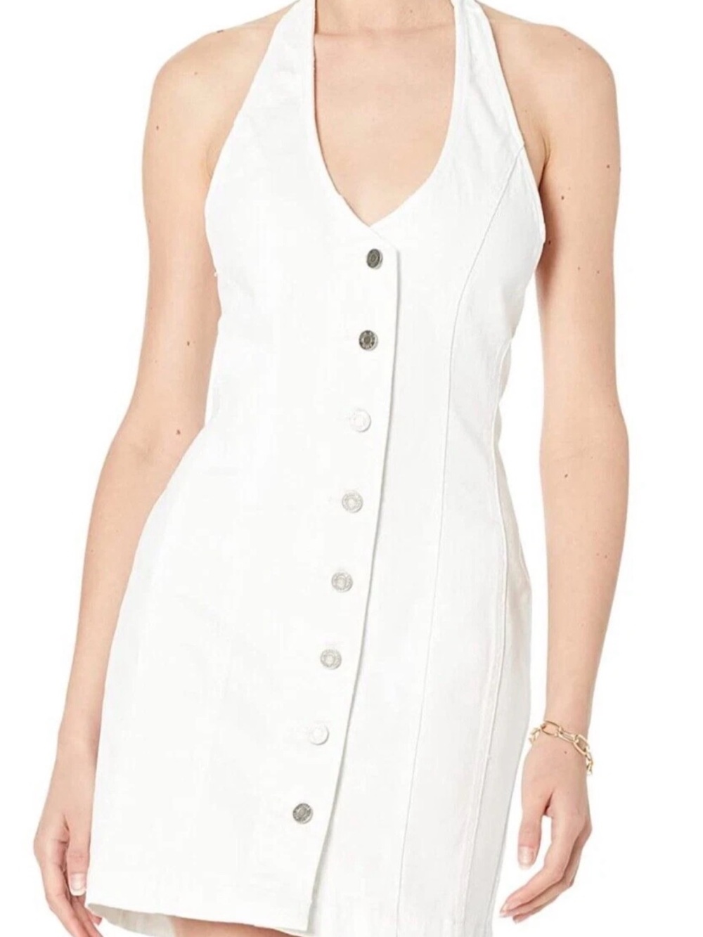 AFRM White Backless Halter Button-Front Mini Dress